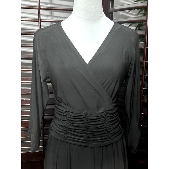 NY Collection Women's Ruched A Line 3/4 Sleeve Knee Length V Neck Dress MP NWT - Picture 3 of 11